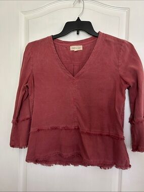 cloth & stone Frayed Hem V-Neck Tunic Top - Rose 19 PTP